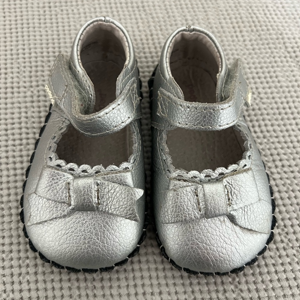 Pediped Silver Leather Dress Shoes with Bow